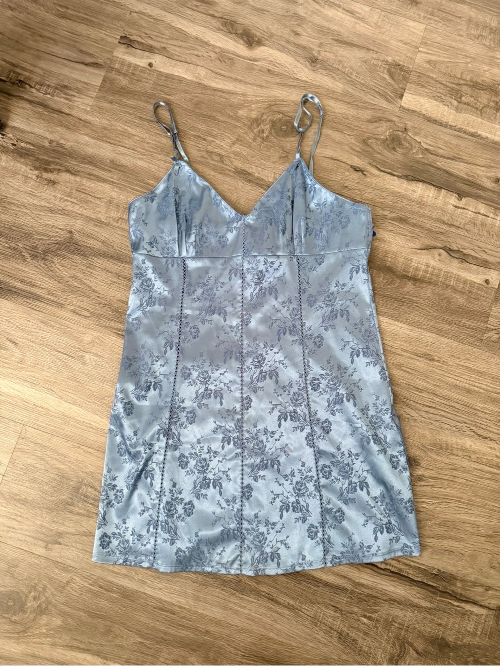 Vintage Victoria's Secret Sky Blue Floral Lace-up Slip Dress Pink Heart Tag Y2K